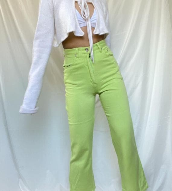 green lime jeans with sweater