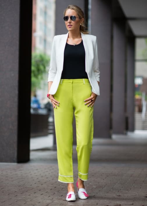 green lime pant with blazer